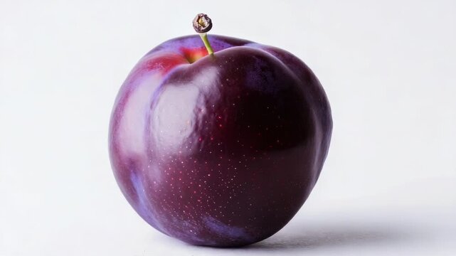 A single plum fruit on a white background