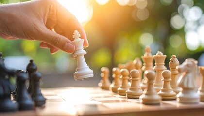 Chess game, hand holding white king