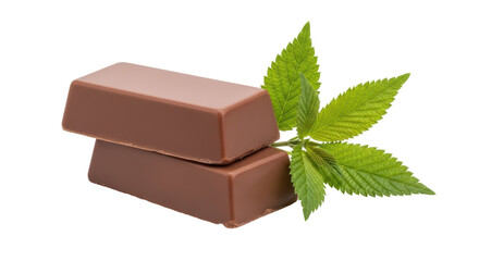 Isolated Chocolate and mint leaves