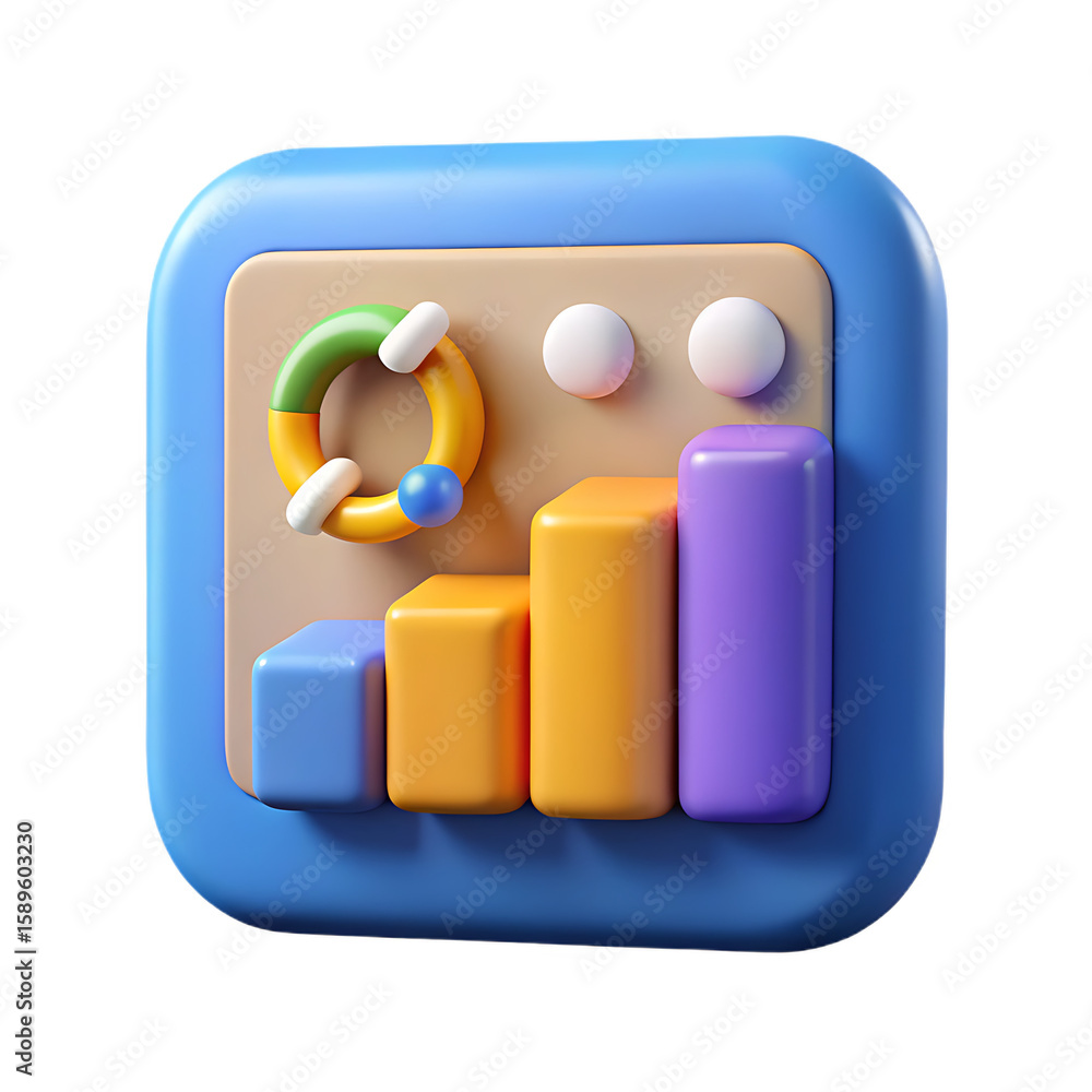 Poster colorful chart and graph display on transparent background