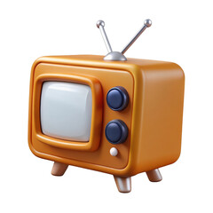 Retro orange television with antenna isolated on transparent background