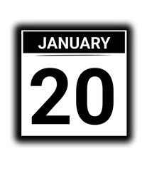 Black and white color January month calendar date 20