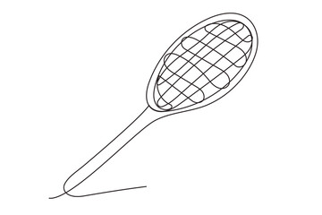 Line Art Tennis Racket.  Sport Club Equipment. Luxury Leisure Activity Symbol. Court Competition Championship Tennis Rocket Mascot Sign.