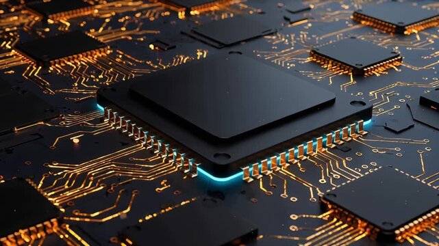 Digital Processor Loop High-Tech Semiconductor Close-Up in UHD