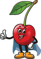 Cartoon character cherry fruit in superhero style