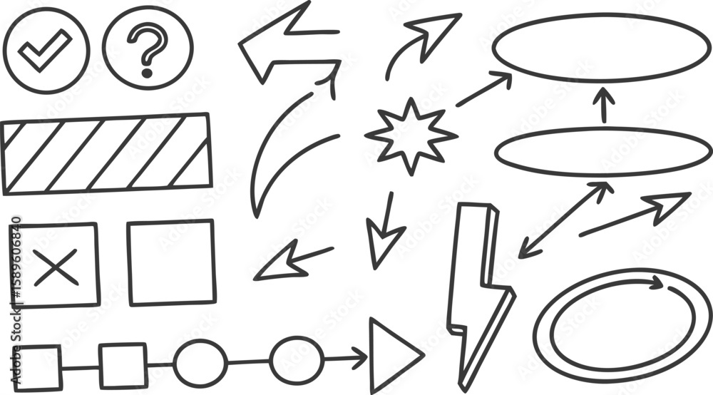 Poster vector art of a collection of handdrawn flowchart elements and symbols for design