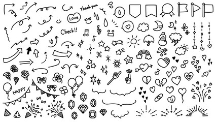 手書きのシンプルで可愛いあしらいのセット