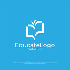 Vector pixel book, reading logo design concept, creative education logo design template