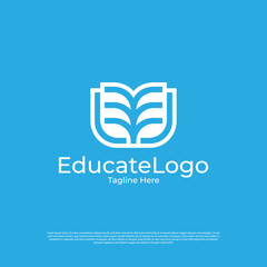 Vector pixel book, reading logo design concept, creative education logo design template