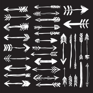 Arrow brush line chalk sketch texture brush vector set. Crayon marker scribble sketch stroke arrow element line brush hand drawn design. Texture abstract . Vector illustration
