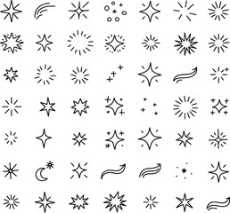 Fototapeta premium Collection of hand drawn black starbursts sparkles and celestial icons symbol