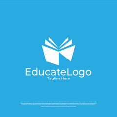 Vector pixel book, reading logo design concept, creative education logo design template