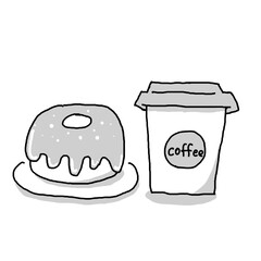 ドーナツとテイクアウトコーヒー　モノクロ