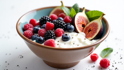 Healthy Breakfast Bowl with Yogurt, Berries, and Figs