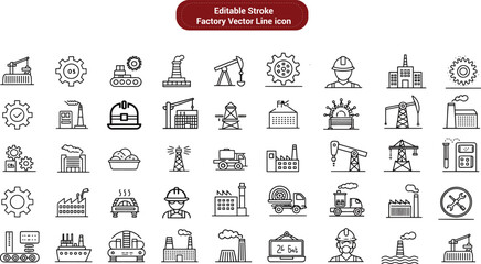 Industry & Manufacturing Line Icons – Vector Set