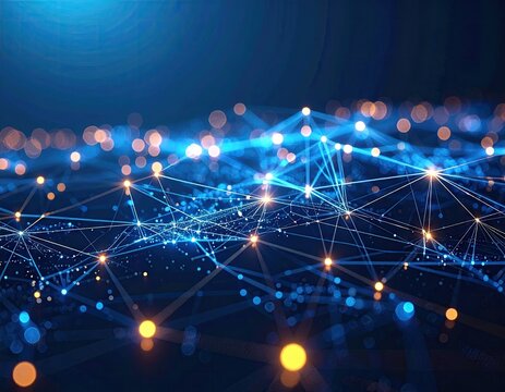 Abstract network of glowing points and lines