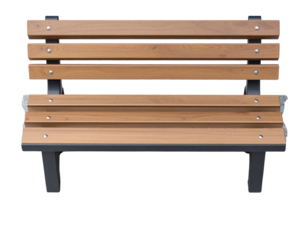  Top-Down View of Modern Outdoor Park Bench with Concrete Base and Wooden Seat, Urban Design Style, Isolated PNG.