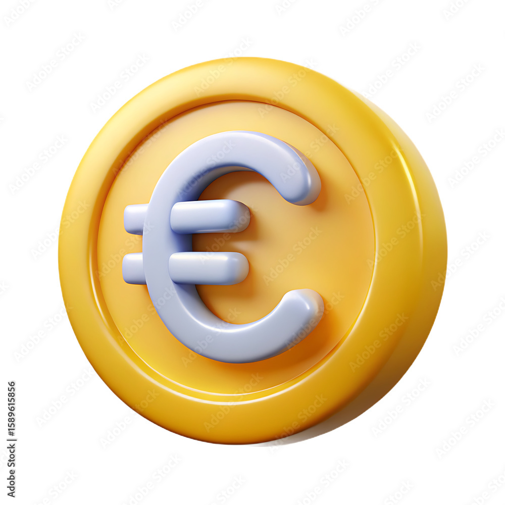 Poster glossy euro coin 3d rendering isolated on transparent background