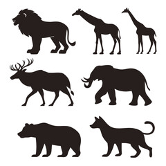 Obraz premium Eight Black Animal Silhouettes White Background Set