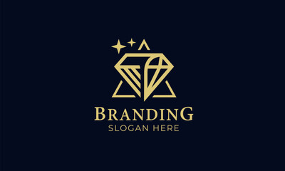 Luxurious jewelry diamond with line art style logo icon design template. Abstract diamond line art vector icon logo. Elegant, gold, flat vector