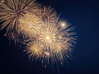 Fototapeta premium Golden firework explosions illuminate the night sky with dazzling bursts of light, celebrating festive occasions and marking moments of joy