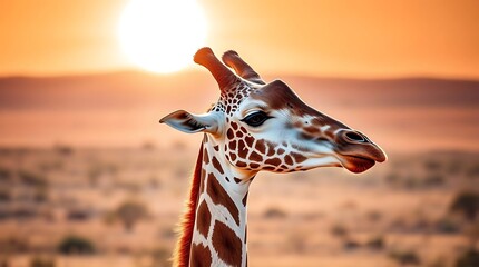 The head of a giraffe visible against the sun in the background