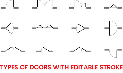 Types of doors set, Architectural elements, set of doors for floor plan, construction elements, graphic design, interior design, customizable stroke, vector, illustration © Hasan