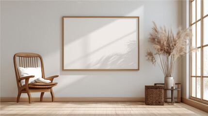 Japanese Minimalist Frame Design, Indoor Concept Art, Natural Lighting Creating a Simple, Elegant, and Warm Atmosphere