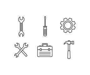 Obraz premium Tools and Repair Line Icons – Wrench, Screwdriver, Toolbox