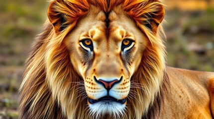 A majestic lion facing front