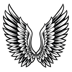 Fototapeta premium Stylized Black and White Angel Wings Illustration monochrome 1