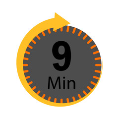Circular timer icon showing nine minutes remaining with a curved arrow
