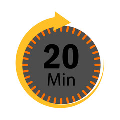 Twenty-minute timer with circular arrow indicating time passing
