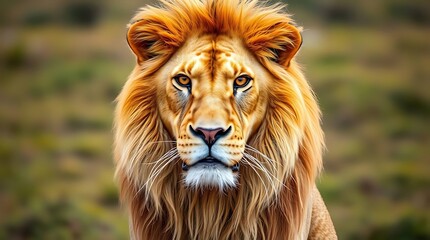A majestic lion looking front