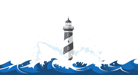 Lighthouse in crashing ocean waves minimal illustration