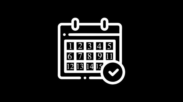Calendar Icon with Checkmark Symbol Representing Scheduled Event or Task Completion on Black