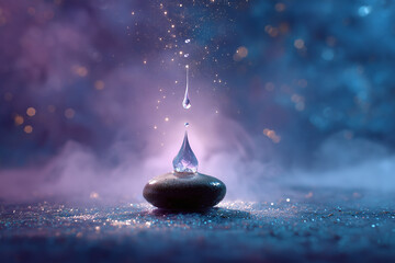  Ganga Jal droplets over crystal Shivling with divine background and copy-ready top space.
