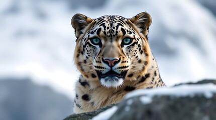 A snow leopard in a cold terrain