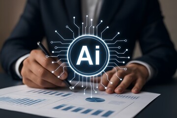 Business professional analyzing data with artificial intelligence concept