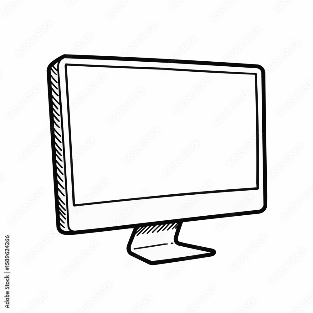 Poster desktop computer monitor icon in minimalist line art style