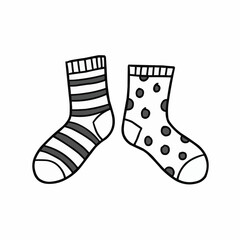 Striped and dotted socks in a playful style on white background  