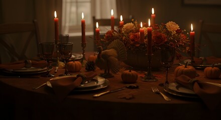 Warm Candlelit Autumn Dinner Table Arrangement