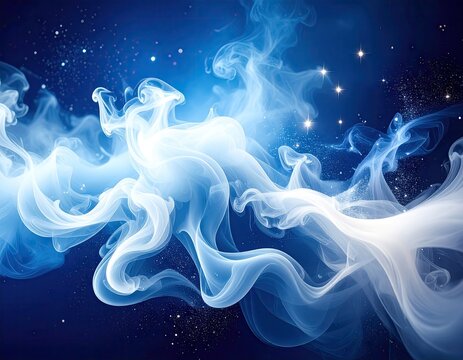 Abstract swirling nebula clouds against a star-studded night sky