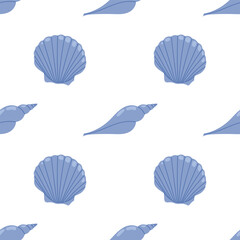 Marine seamless pattern with seashells. Sea print. Tropical vacation, beach and ocean concept. Vector background perfect for prints, fabric, textile, wallpaper, wrapping