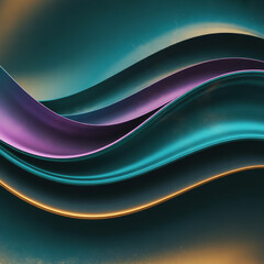 Flowing ribbons of teal purple and gold abstract waves