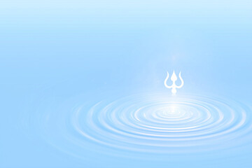  Minimal design of Shiva’s Trishul rising from Ganga waves with a serene layout and copy space.
