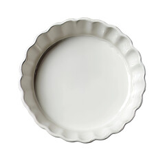 Elegant Ceramic Dish: An overhead shot captures the pristine beauty of an empty, pristine white ceramic dish, its scalloped edges and subtle detailing conveying a sense of timeless elegance.