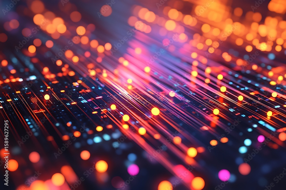 Wall mural abstract technology background with glowing lights and data streams for future innovation