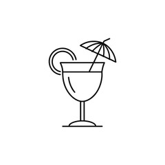 Stylized line art cocktail with umbrella and lemon slice isolated on a white background