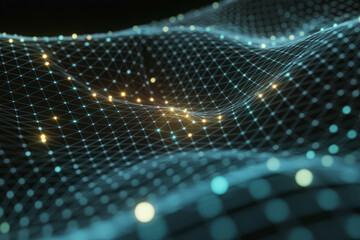 Glowing Network Grid With Wavy Surface abstract background